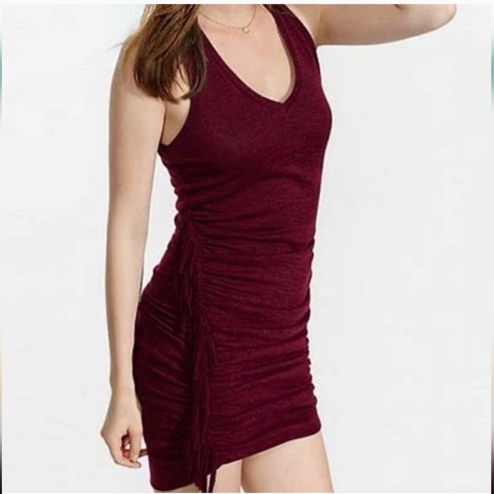 NWT express burgundy ruched fringe dress